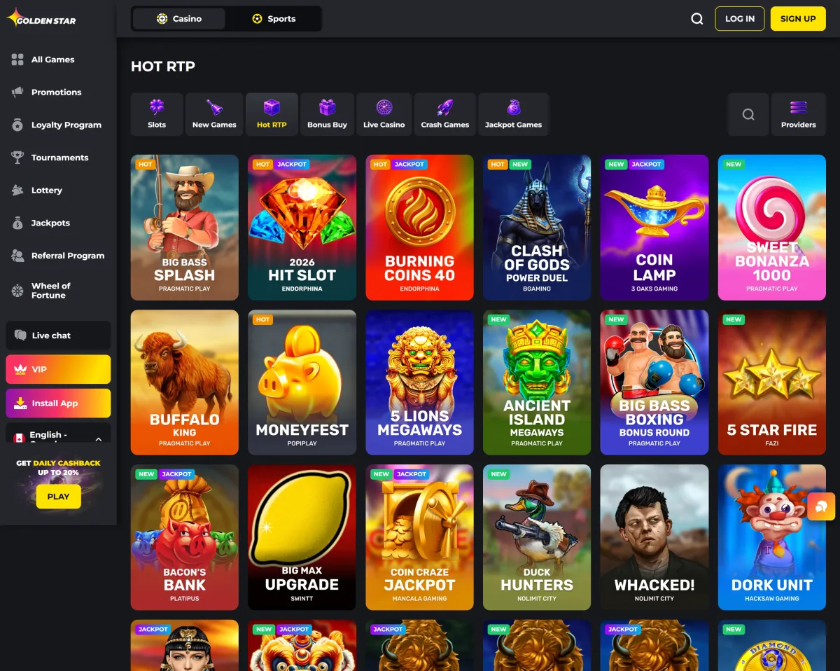 Sélection Hot RTP du casino en ligne Golden Star