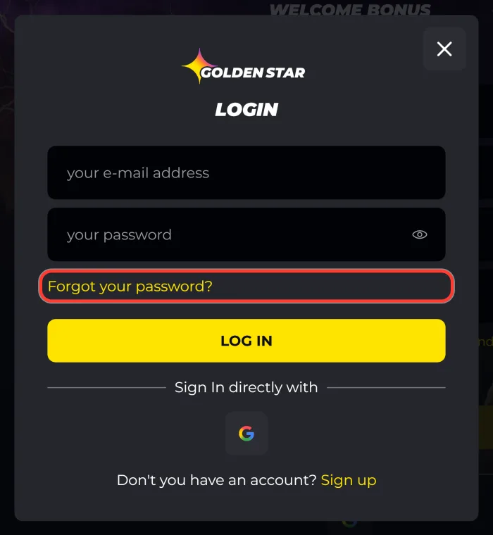 Forgot your password link in the Golden Star login form