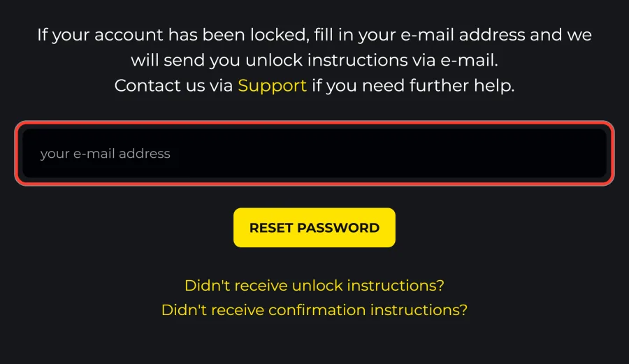 Email field on the Golden Star password reset page