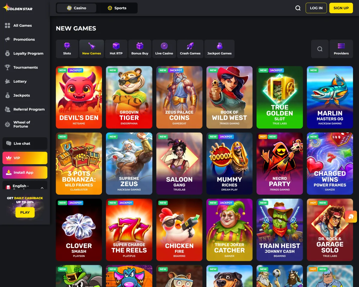 New game releases shelf at Golden Star Casino Canada