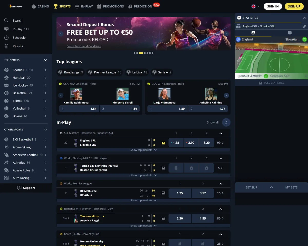 Sports betting line with CFL, NFL and MLS events at Golden Star
